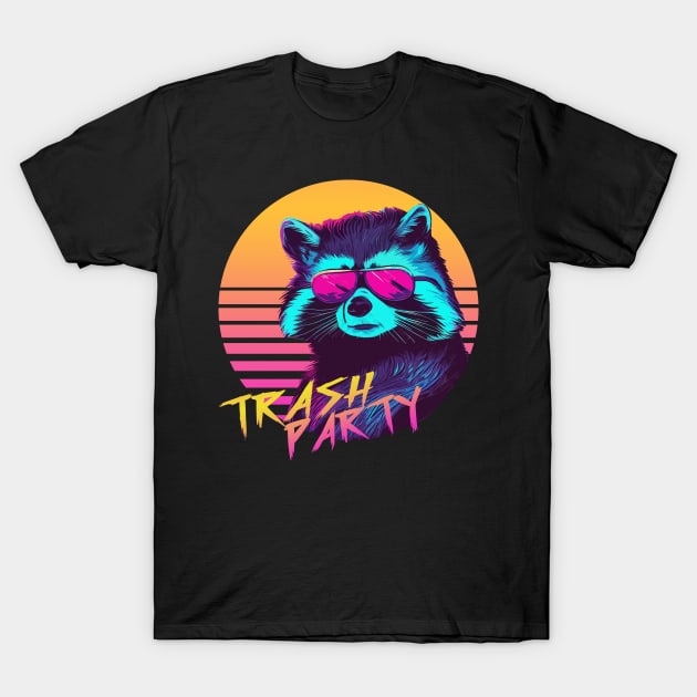 Trash Party - Synthwave Raccoon T-Shirt by Polomaker